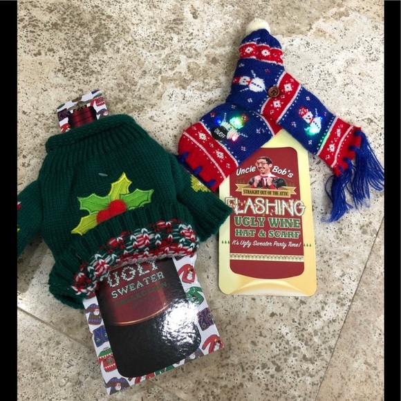 NWT! Uncle Bob’s “Ugly Sweater” Flashing Lighted Wine Cover - Set of 2 - Picture 3 of 6